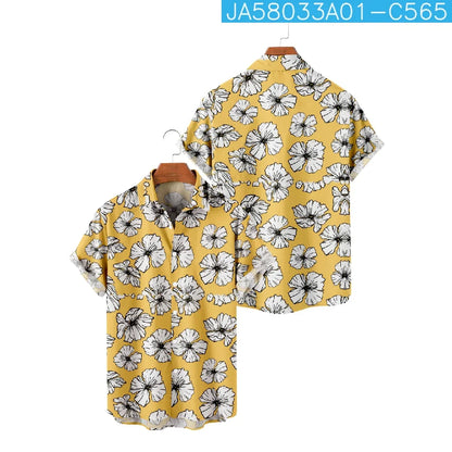 2024 Hawaiian Shrimp Print Men's Shirt for Shrimp Cartoon Short Sleeve Shirt Hawaiian Summer Beach Vacation Top Breathable
