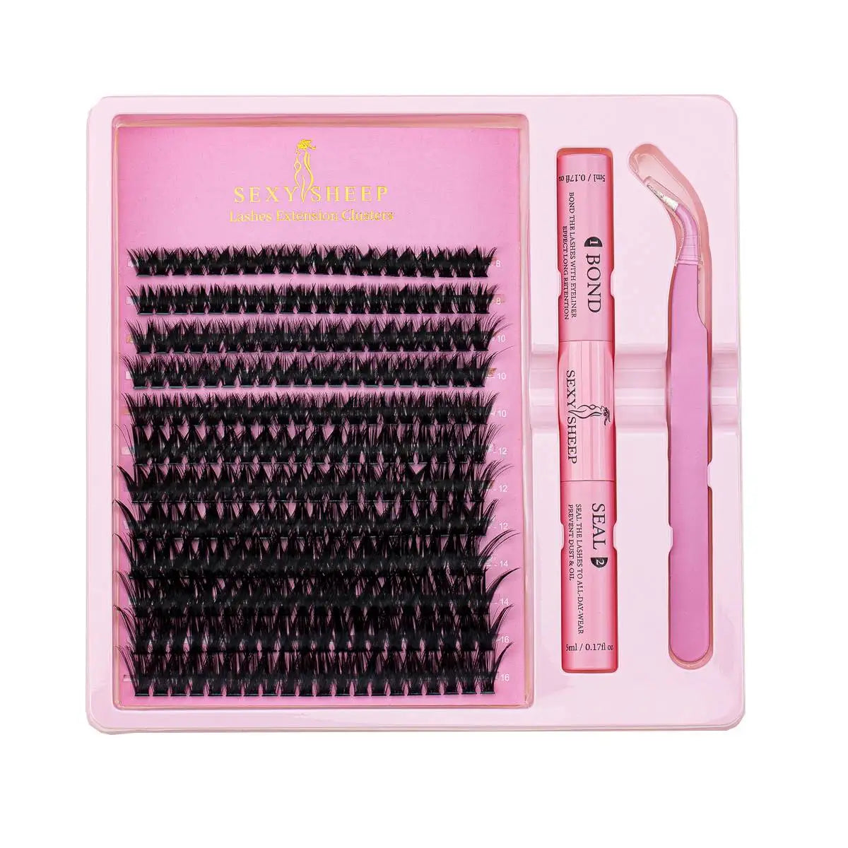 DIY Eyelash Extension Kit Individual Lashes Cluster 8-16mm Mix Lash Clusters Bond and Seal and Lash Applicator makeup tool