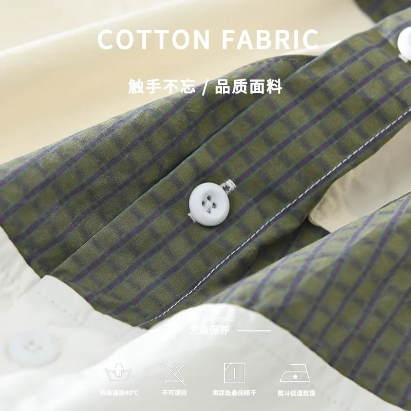 100% Cotton New White Shirt Men Spring Fall Daily Casual Long Sleeve Shirt Man Patchwork Design Shirt Streetwear Fashion Shirts