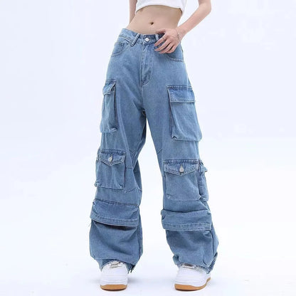 2023 American style retro street camouflage overalls women's hip-hop fried street wide-leg casual pants high street ins tide Y2K