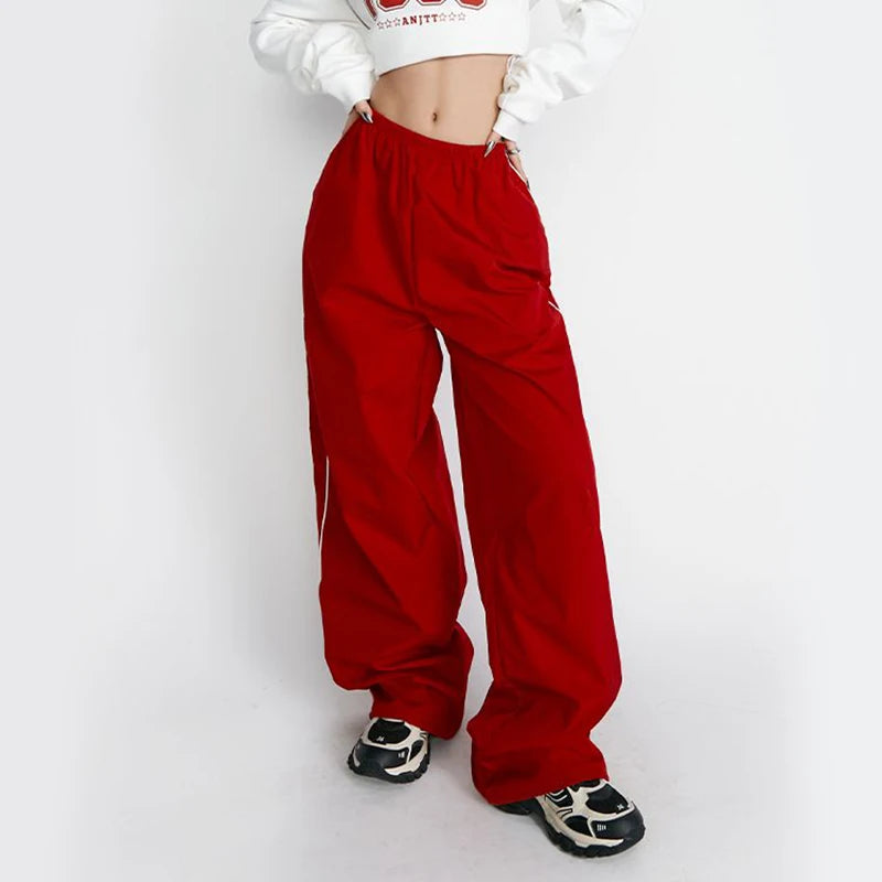 Jmprs Striped Women Cargo Pants American Style High Waist Fashion Y2K Streetwear Loose Wide Leg Pants Female Hip Hop Sweatpants