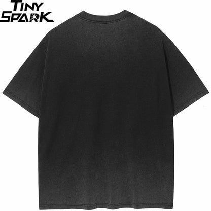 2024 Men Washed Black T-Shirt Hip Hop Streetwear Oversized Graphic T Shirt Cotton Harajuku Vintage Tshirt Unisex Tops Tees Y2K