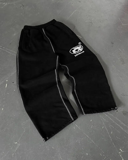 Y2K Retro Straight Pants Tracksuit Streetwear Pants Personalized Pant Leg Zipper Embroidery  Hip Hop Casual Joggers Men Pants