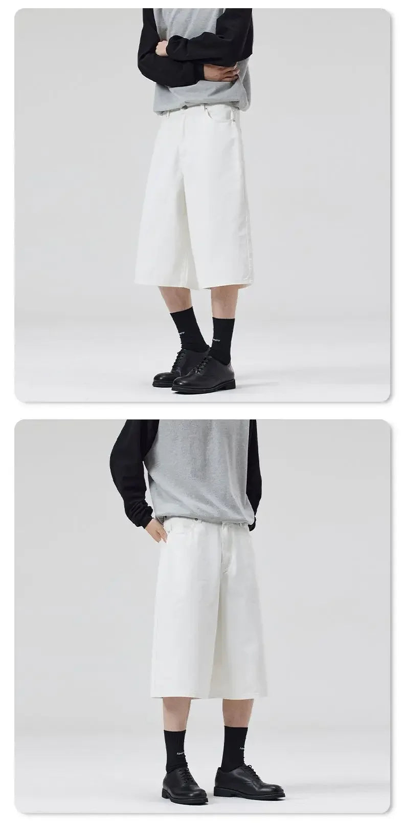 100% Cotton White Jeans Summer Men's Shorts Baggy Wide-leg Casual Calf-length Denim Pants Oversized Loose Fashion Streetwear