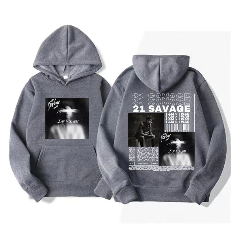 Rapper 21 Savage I Am I Was Album Cover Hoodies Men's Women Hip Hop Vintage Style Hoodie Fashion Oversized Sweatshirt Streetwear