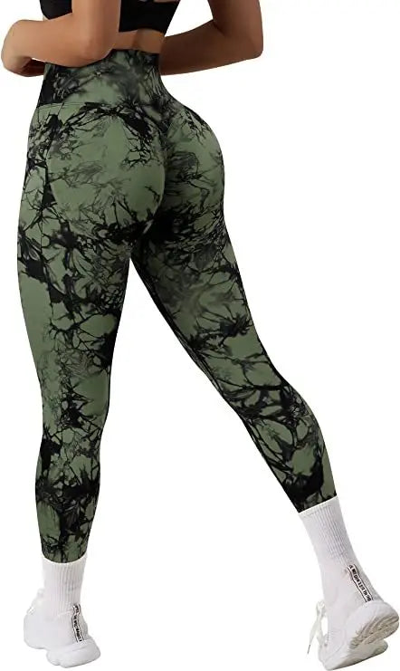 Women Cross Waist Leggings Seamless Tie Dye Leggings High Waist Hip Liftting Gym Workout Running Fashion High Elastic Knit Pants