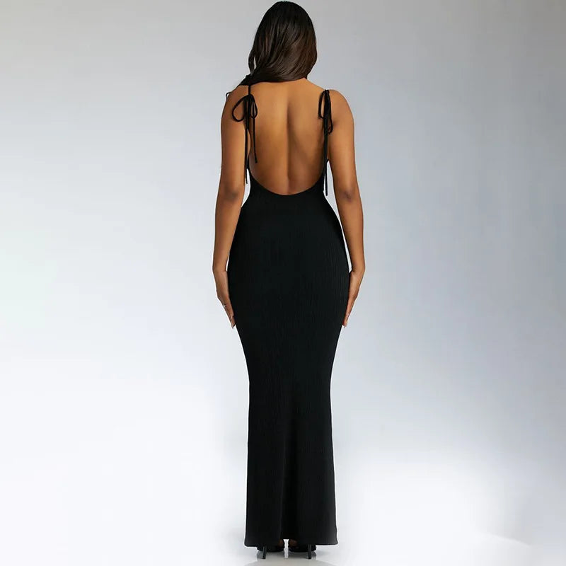 2024 Spring/Summer New Sexy Strapless Halter Behind Hollowwork Binding Design Sense Of Solid Color Slim-Fit Sheath Dress Women