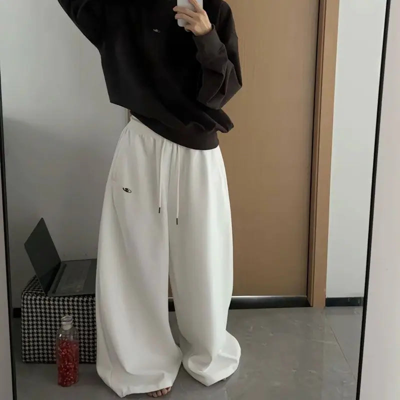 Oversize Cotton Woman Black Sweatpants Y2K Korean Streetwear Loose Casual Jogger Pants High Waist All Match Drawstring Trousers