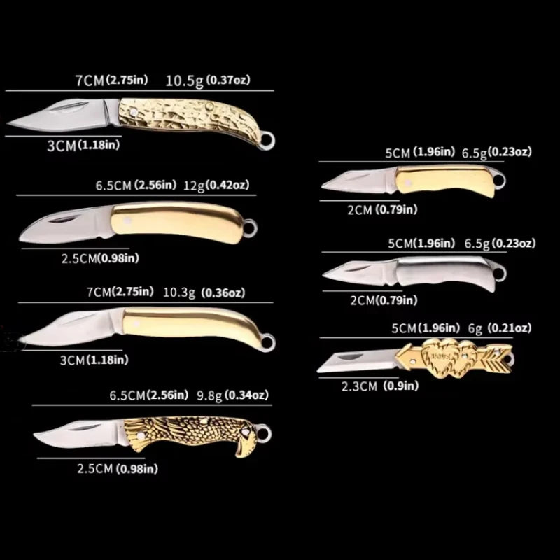 1pc Brass Folding Knife Pocket Keychain Vintage Copper Knife Pendant Outdoor Tools Gift Unpacking Mini Pocket Knives Accessories