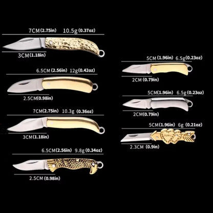 1pc Brass Folding Knife Pocket Keychain Vintage Copper Knife Pendant Outdoor Tools Gift Unpacking Mini Pocket Knives Accessories