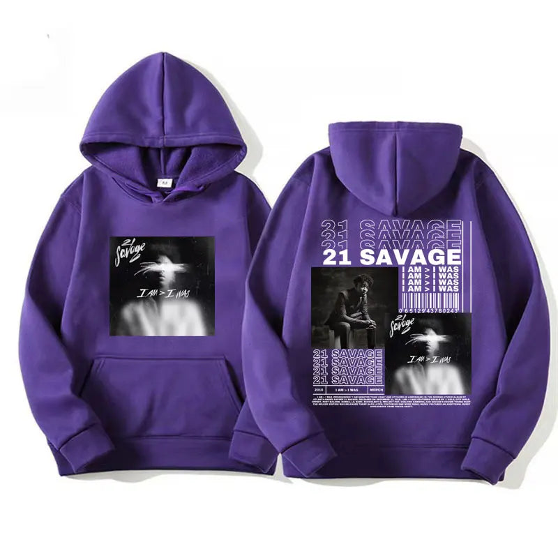 Rapper 21 Savage I Am I Was Album Cover Hoodies Men's Women Hip Hop Vintage Style Hoodie Fashion Oversized Sweatshirt Streetwear