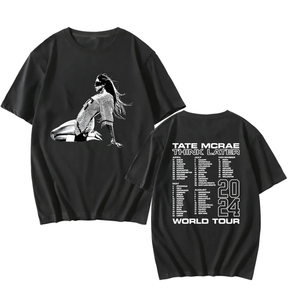 Print Tshirt Tate McRae Harajuku Streetwear  The Think Later World Tour 2024 Summer Short Sleeve Cotton Tee-shirt Unisex Clothes