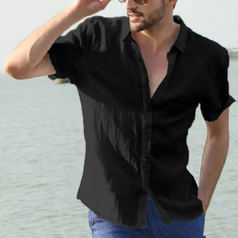 Summer Cotton Linen Shirts For Men Casual Short Sleeved Shirts Blouses Solid Turn-Down Collar Formal Beach Shirts Male Clothing