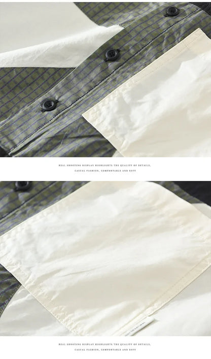 100% Cotton New White Shirt Men Spring Fall Daily Casual Long Sleeve Shirt Man Patchwork Design Shirt Streetwear Fashion Shirts