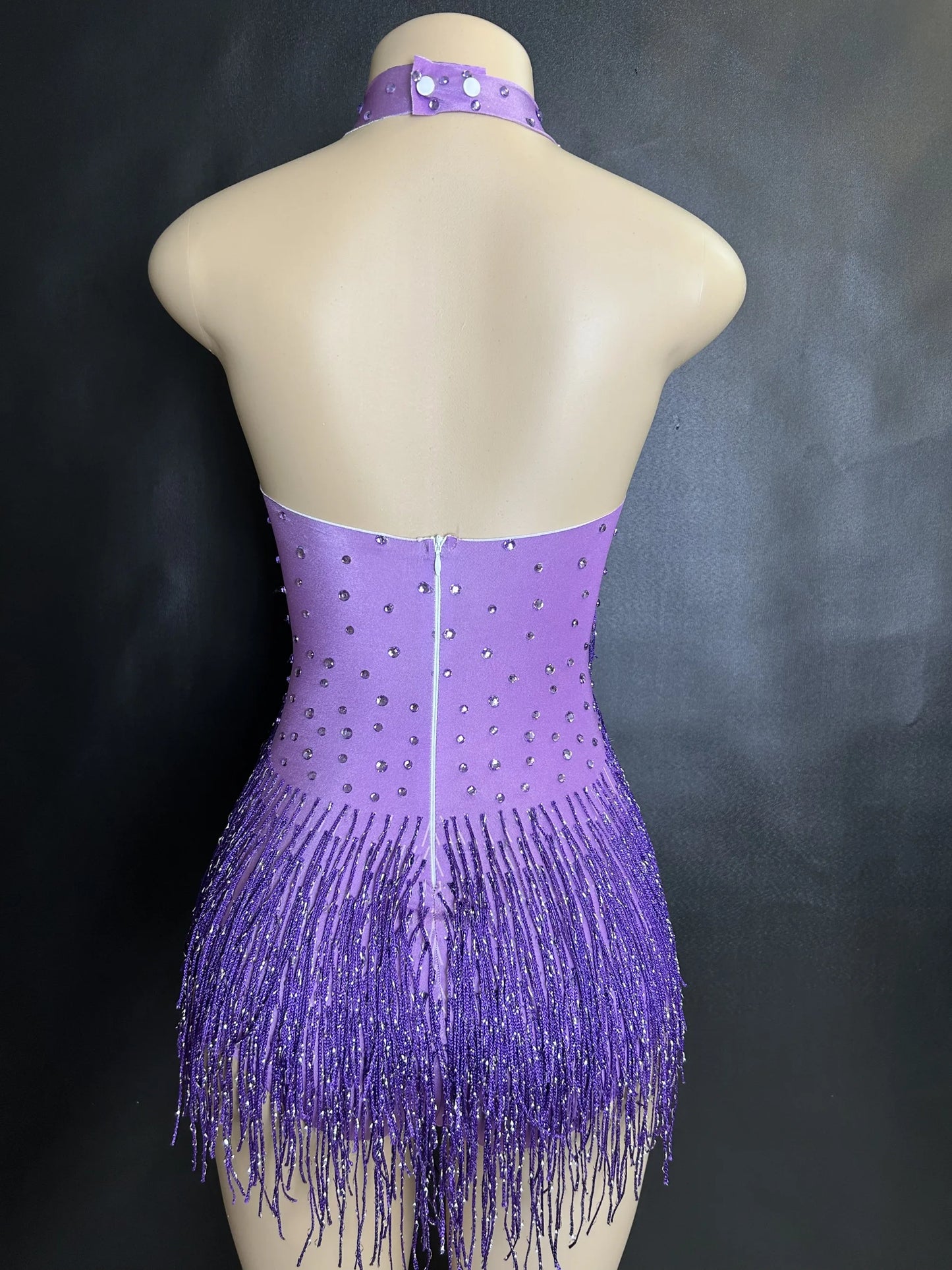 Sparkly Rhinestones Fringe Bodysuit WomenVightclub Party Dance Costume Stage Wear SexyTassel Leotard Performance Clothing 7G