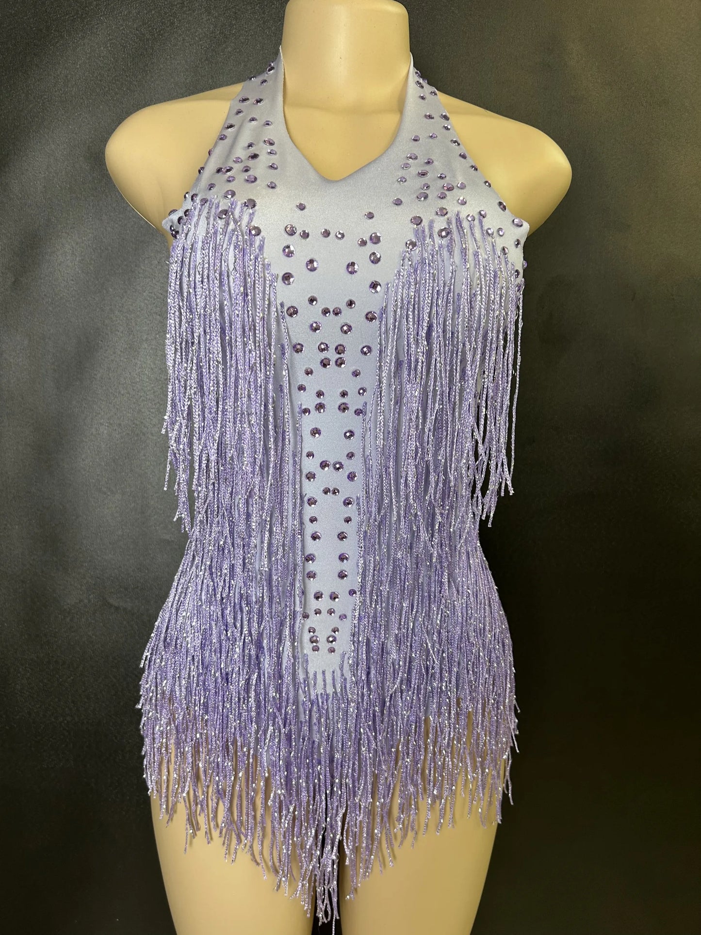 Sparkly Rhinestones Fringe Bodysuit WomenVightclub Party Dance Costume Stage Wear SexyTassel Leotard Performance Clothing 7G