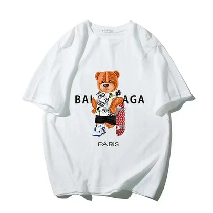 100%Cotton Women's T-Shirt for Women Bear Letter Printing Short Sleeve Summer Top Quality Luxury Brand Tees Female Streetwear