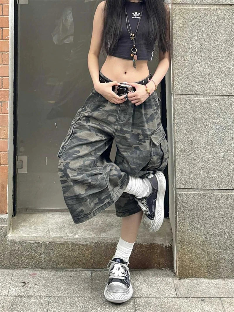 Women's Camouflage Cargo Jeans Harajuku Y2k Baggy Denim Trousers 90s Aesthetic Jean Pants Vintage 2000s Emo Trashy Clothes 2024