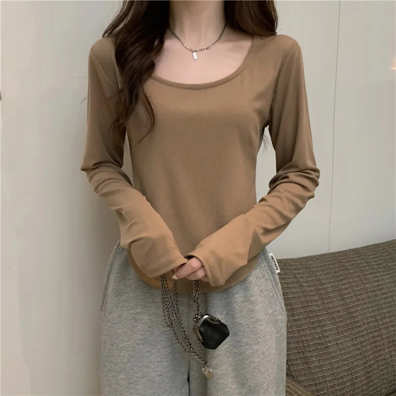 Custom LOGO Long Sleeve T-Shirt Autumn/Winter New Irregular Slim Student Top Girl Spice Base Shirt