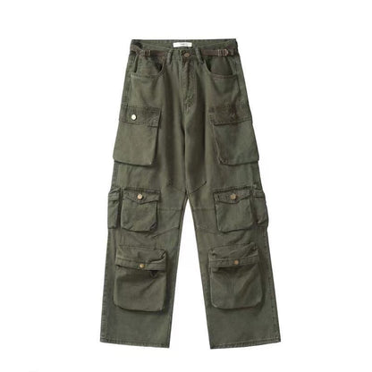 2023 American style retro street camouflage overalls women's hip-hop fried street wide-leg casual pants high street ins tide Y2K