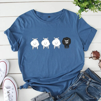 2024 Summer Female Tees Sheep Graphic T Shirts Short Sleeve T-Shirt Women's Tops Oversized Cotton Tshirt Women Clothing