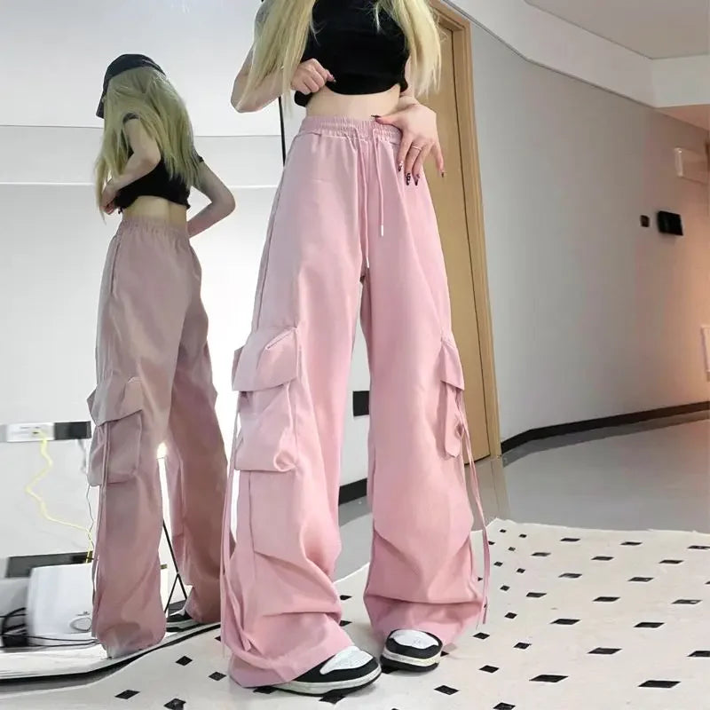 Harajuku Oversized Cargo Parachute Pants Women Streetwear Vintage Y2k Hip Hop Wide Leg Joggers Baggy Sweatpants