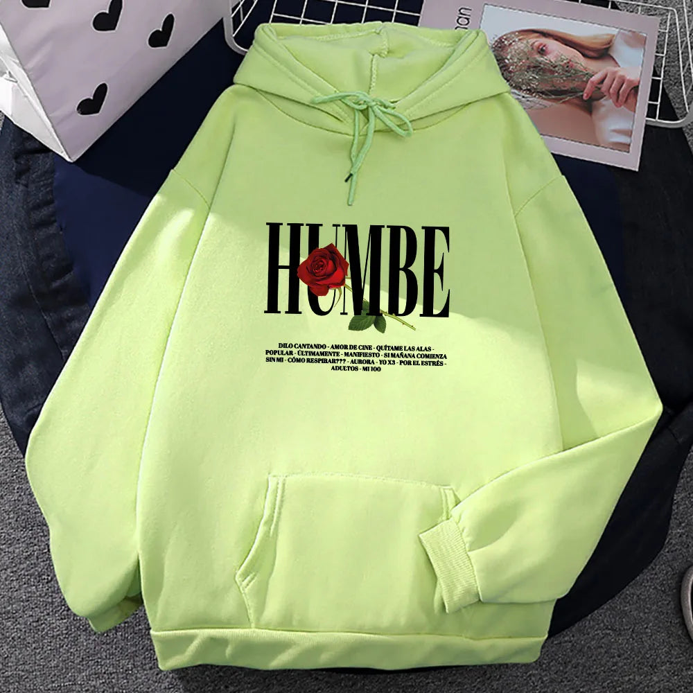 Rose Humbe Printing Hoodies Casual Winter Long Sleeve Sweatshirt for Winter/Fall Streetwear Hip Hop Unisex Soft Pullovers Hoodie