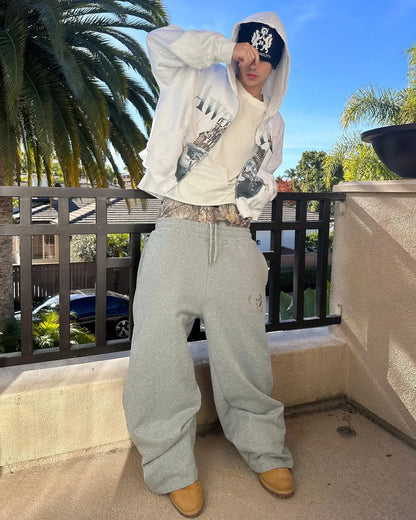 Y2K Retro Leisure Sports Pants Camouflage Embroidered Double Waist Pants Harajuku High Waisted Women Straight Leg Wide Leg Pants