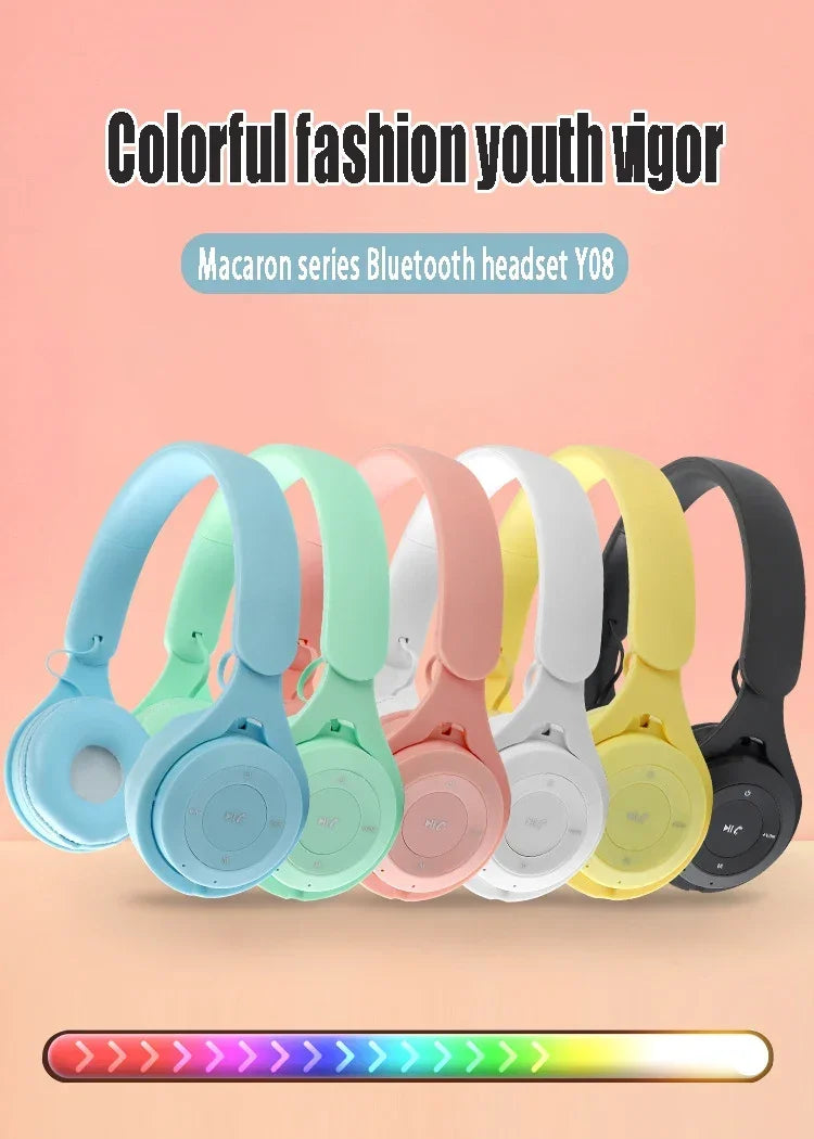 Stereo Y08 Headset 5.0 Bluetooth Headset Folding Wireless Sports Earphone Gaming Headsets Over-ear Headphones for Android ios