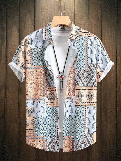 2024 Men Summer Casual Vacation All-Over Printed Short-Sleeved Shirt With Scattered Fashion Top Loose Men Clothing simple design