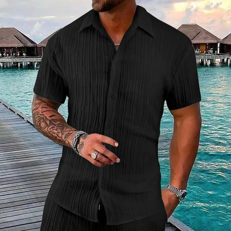 2024 European and American cross-border summer Amazon AliExpress men's shirt casual loose short-sleeved cardigan beach top