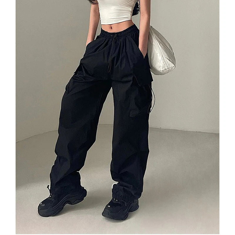 MEXZT Y2K Cargo Pants Women Streetwear High Waist Baggy Drawstring Joggers Sweatpants Loose Casual Oversize Wide Leg Trousers