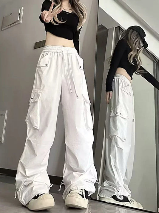 Jmprs Streetwear Cargo Pants Women Y2K High Waist Hip Hop Straight Trousers American Retro Loose Casual Bf Wide Leg Pants New