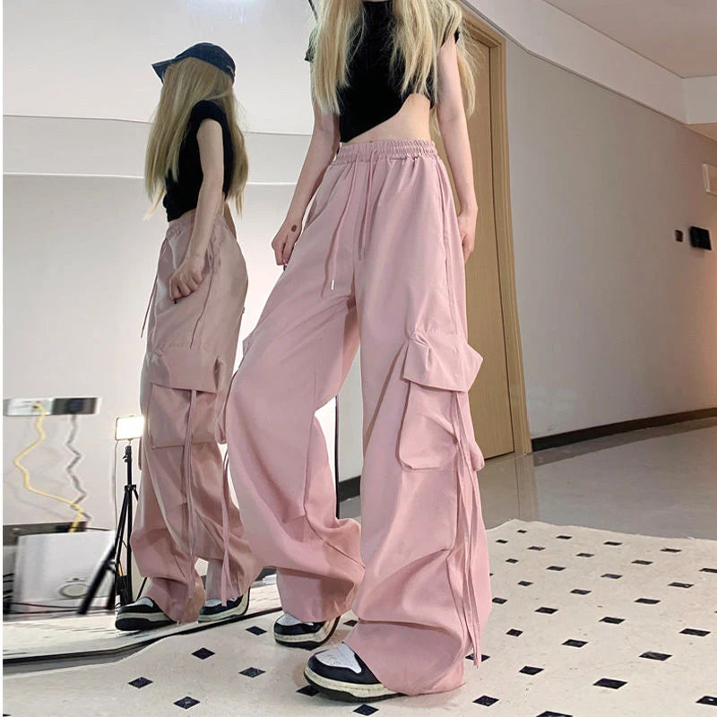 Y2K Cargo Pants Women Streetwear Oversized Wide Leg Sweatpants Harajuku Big Pockets Joggers Bf High Waist Baggy Sports Trousers