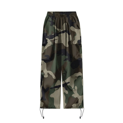 Womens Camo Print Baggy Cargo Pants Streetwear Hip Hop Joggers Sweatpants For Women Loose Fit Drawstring Casual Loose Pants
