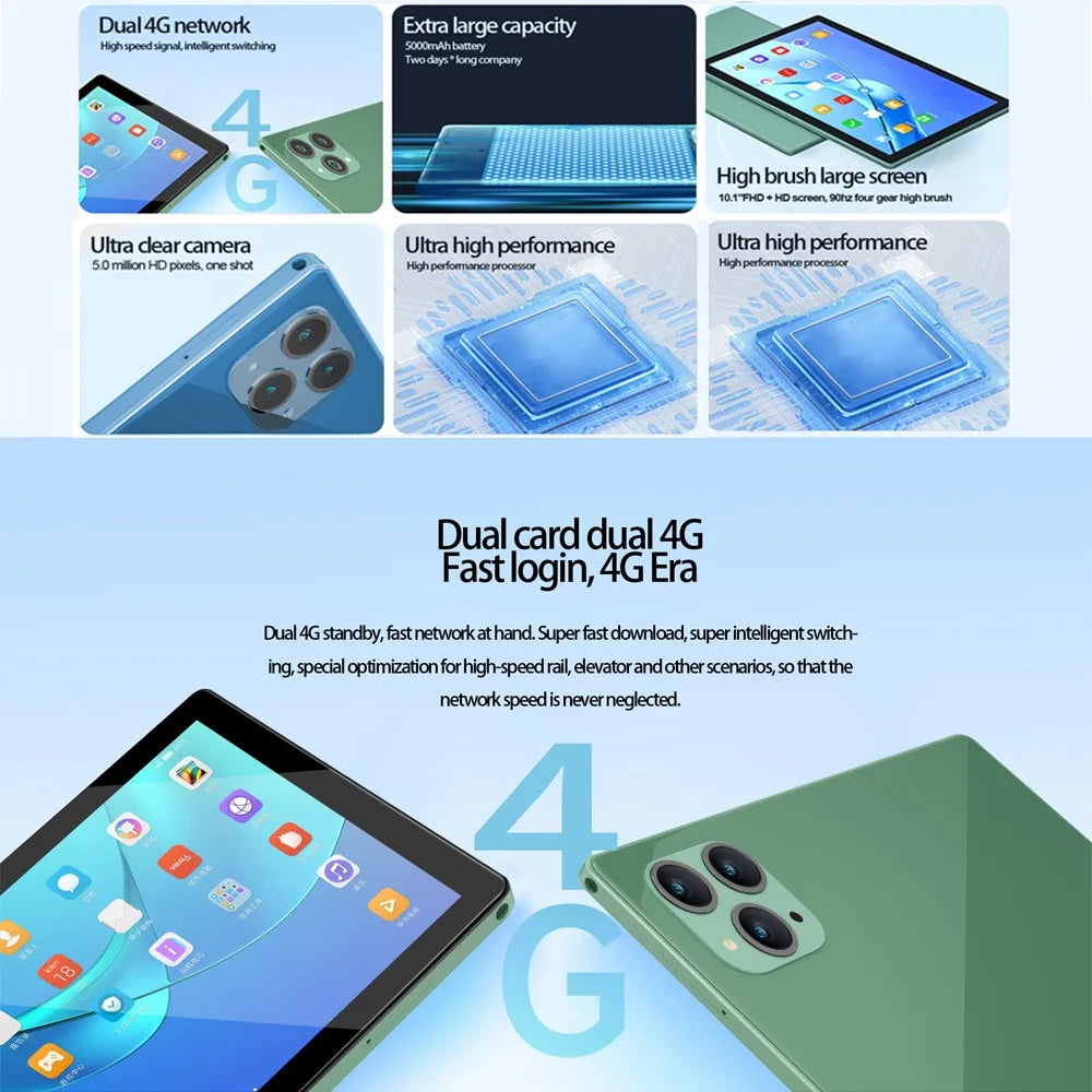 10.1 Inch 5G Android Tablets 4G LTE Phone Call Dual SIM Dual Cameras Octa Core 8GB+ 256GB ROM Wi-Fi Bluetooth Google Tablet Pc