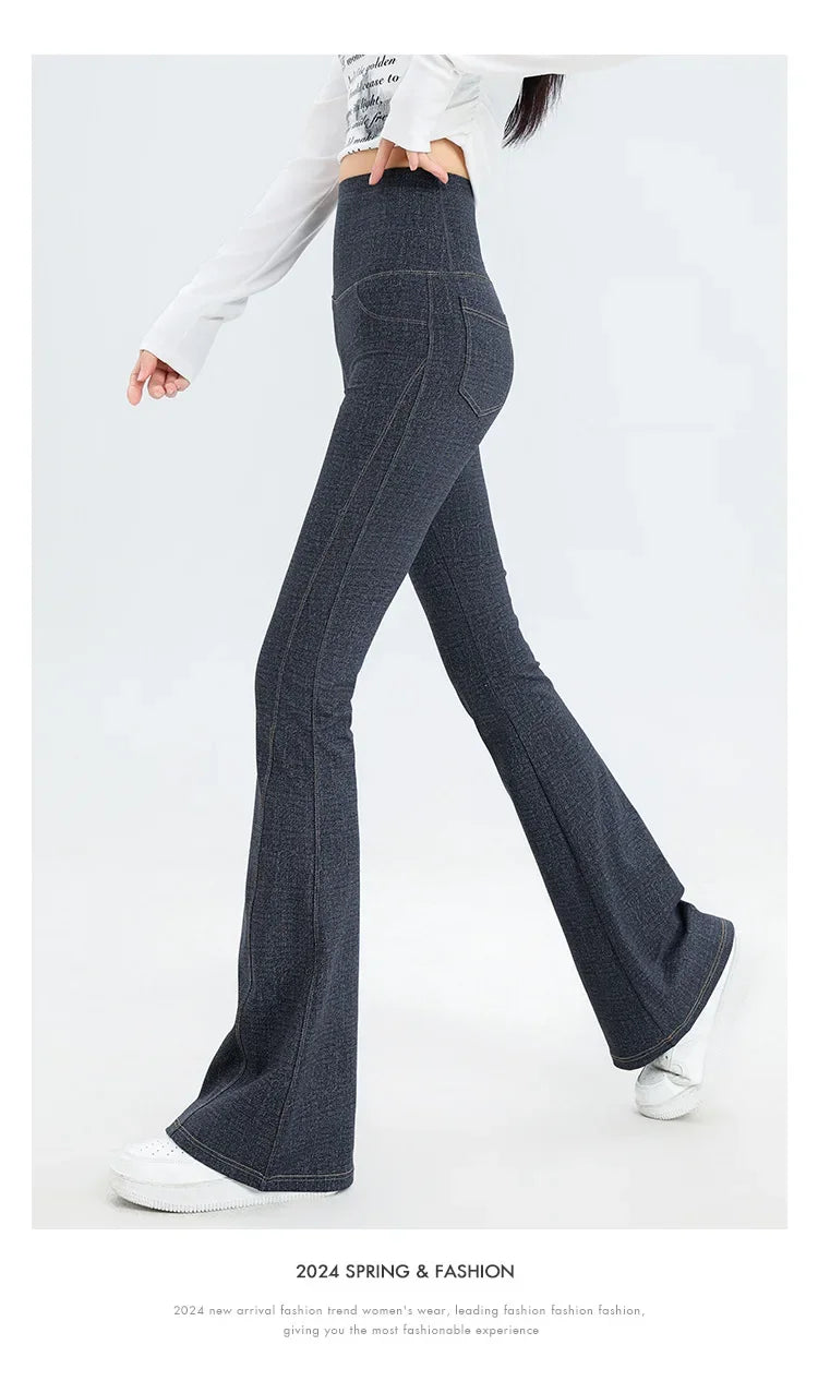2024 New Women's Denim Shark Pants Outerwear Thin Leggings Bell-Bottom Tummy Control Underwear Summer Fashion