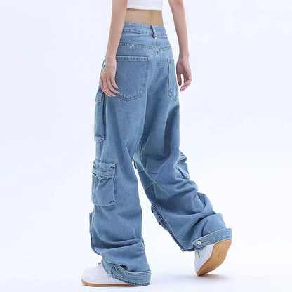 2023 American style retro street camouflage overalls women's hip-hop fried street wide-leg casual pants high street ins tide Y2K