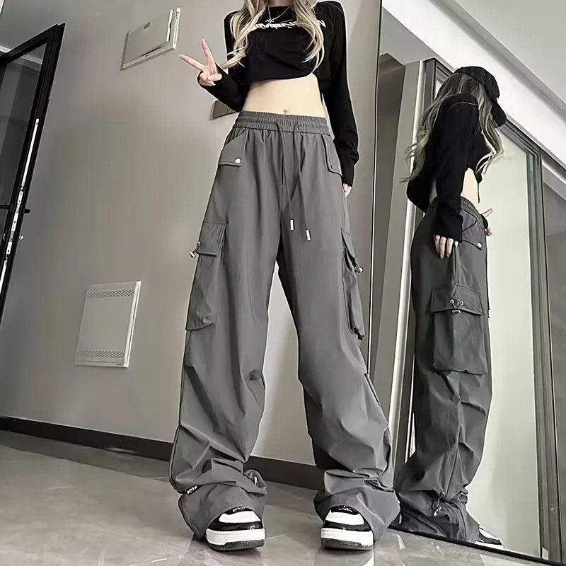 Jmprs Streetwear Cargo Pants Women Y2K High Waist Hip Hop Straight Trousers American Retro Loose Casual Bf Wide Leg Pants New