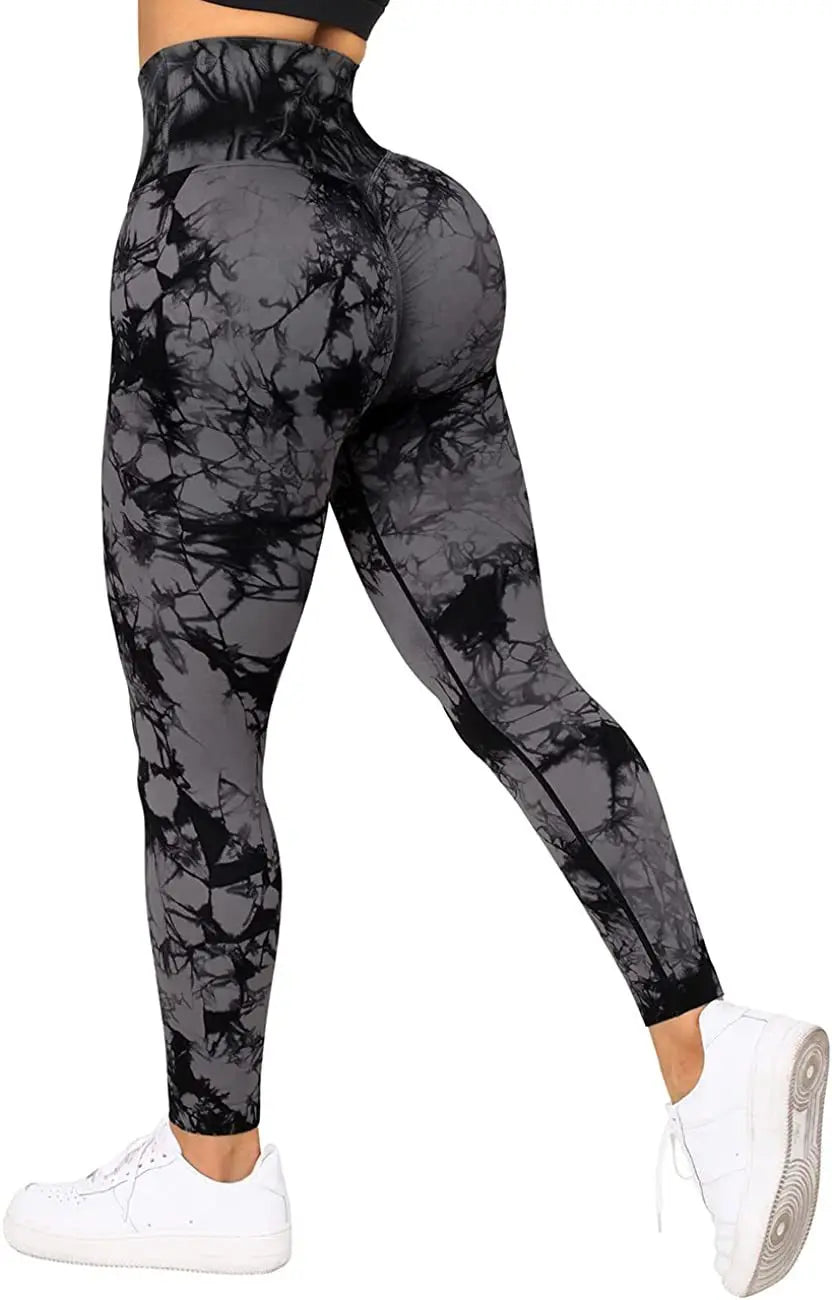 Women Cross Waist Leggings Seamless Tie Dye Leggings High Waist Hip Liftting Gym Workout Running Fashion High Elastic Knit Pants