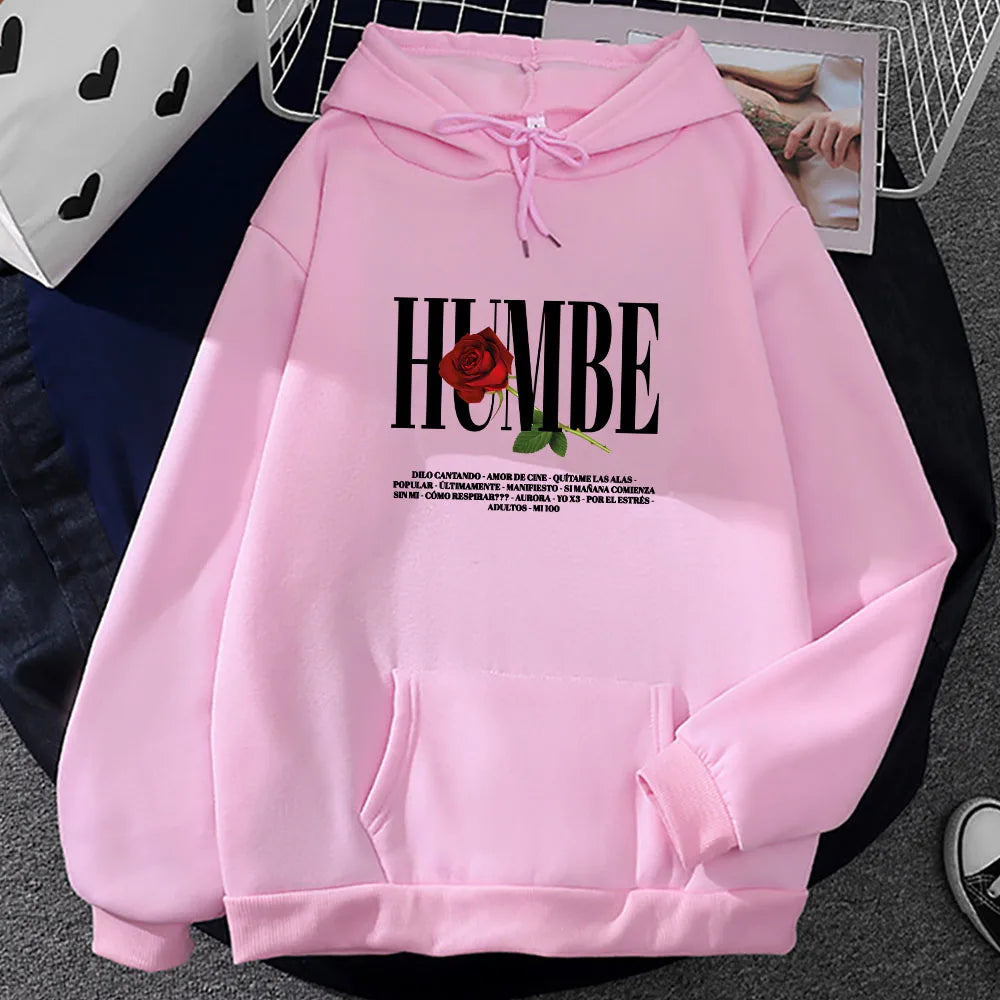 Rose Humbe Printing Hoodies Casual Winter Long Sleeve Sweatshirt for Winter/Fall Streetwear Hip Hop Unisex Soft Pullovers Hoodie