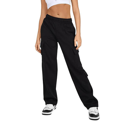 Womens Cargo Sweatpants Wide Leg Fleece Lined Pants For Women Fall Winter Baggy High Waisted Joggers Pant With Pockets Mujer