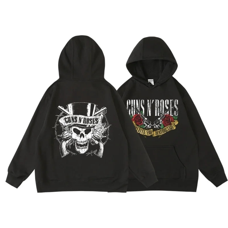 Guns N' Roses We'Re Back Retro Street Style Hoodie For Women O-Neck Pocket Pullover Fleece Hoody Breathable Pullover Woman Hoody