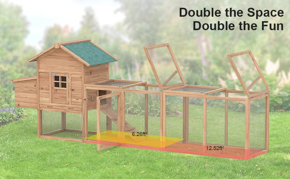 Outdoor Chicken Coop for 2-4 Chickens Wooden Hen House Poultry Pet Hutch Run Cage with Waterproof Asphalt Roof, Wire Fence (80")