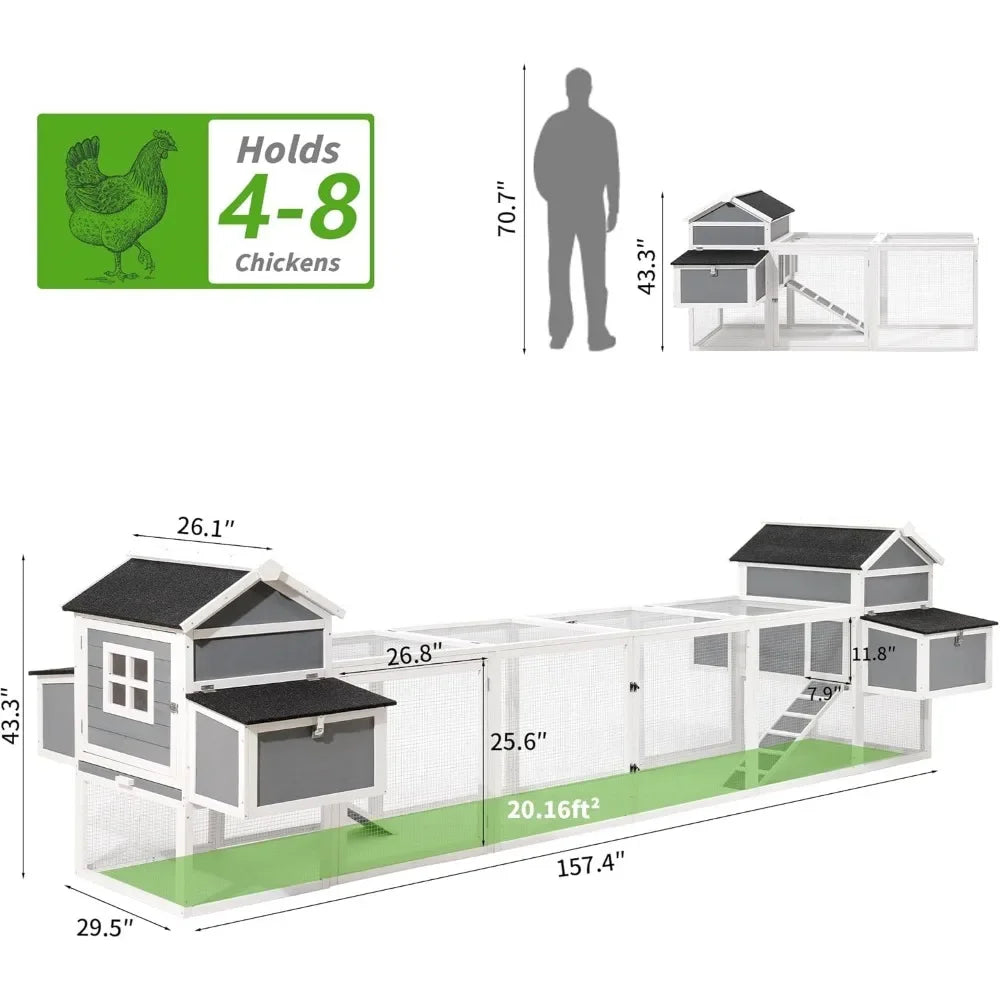 157 Inch Large Chicken Coop, Expandable Wooden Chicken Coop Poultry Cage, with 4 Chicken Coops and Cages