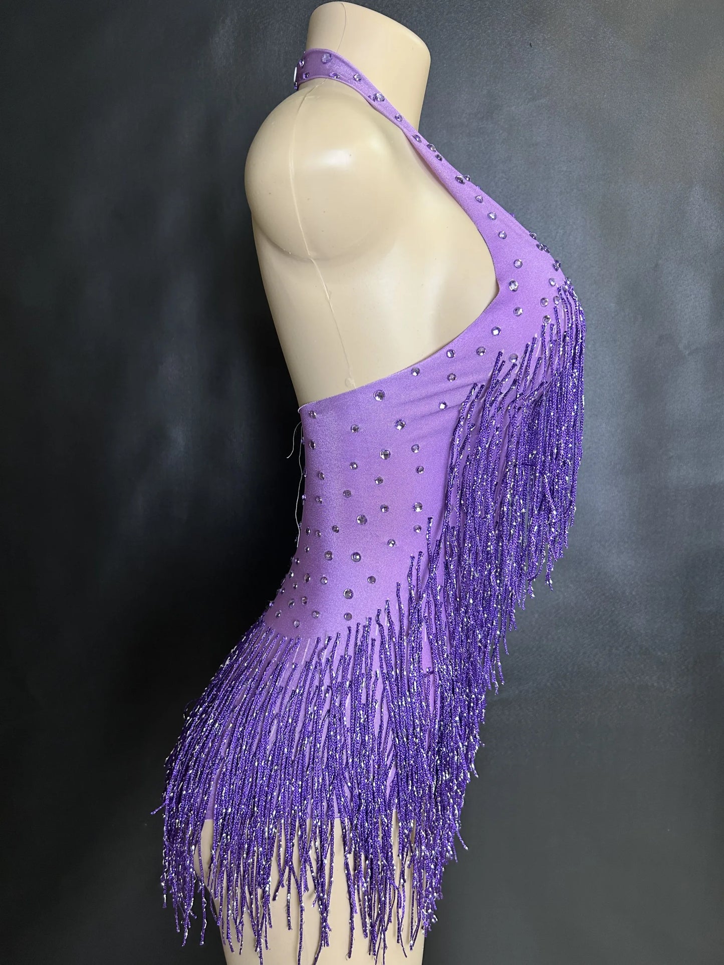 Sparkly Rhinestones Fringe Bodysuit WomenVightclub Party Dance Costume Stage Wear SexyTassel Leotard Performance Clothing 7G