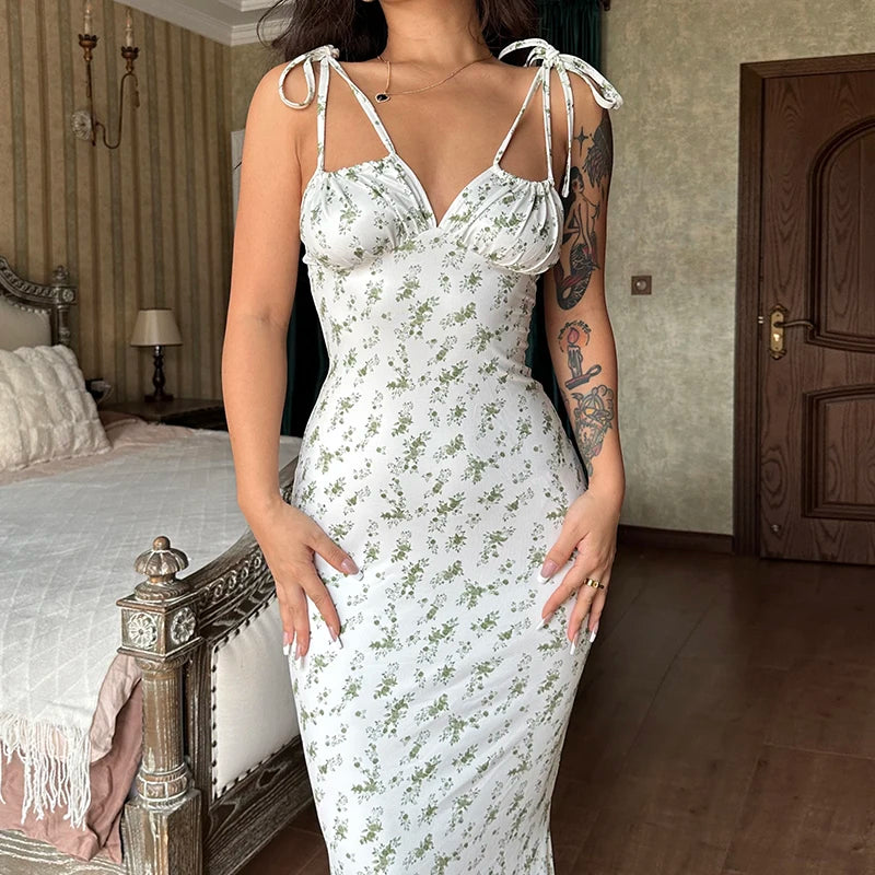 Hugcitar Women Elegant Floral Beach Vacation Bodycon Streetwear Long Dress 2023 Summer Clothes Wholesale Items For Business