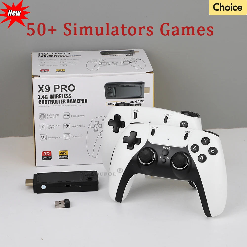 New X9 Pro Retro 4K 3D Game Stick TV HD Video Game Console 905X3 256G 50000 Games For PS1/PSP/SFC/N64 Dual 2.4G Controller