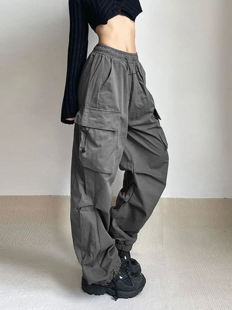 Harajuku Oversized Cargo Parachute Pants Women Streetwear Vintage Y2k Hip Hop Wide Leg Joggers Baggy Sweatpants