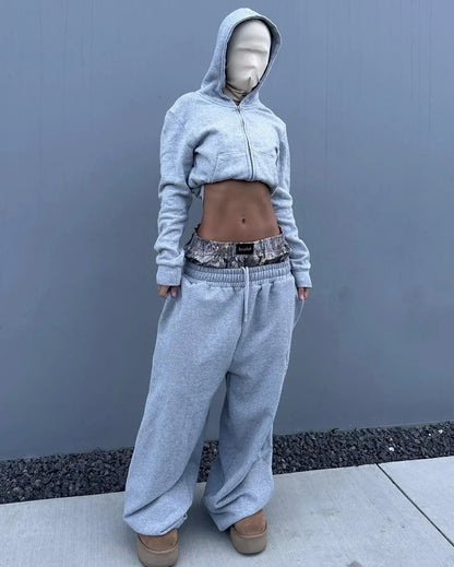 Y2K Retro Leisure Sports Pants Camouflage Embroidered Double Waist Pants Harajuku High Waisted Women Straight Leg Wide Leg Pants